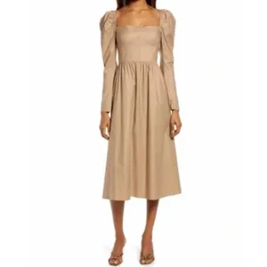 Reformation Luce Long Sleeve Stretch Khaki Midi Dress Womens 0 thumbnail 16
