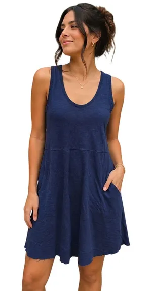 Lilla‎ P Navy Blue Pima Cotton Modal Sleeveless Pocket Mini Dress Small thumbnail 1