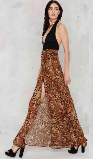 LIONESS NWT Princess Polly/ Nasty gal leopard animal print chiffon High Waisted maxi skirt thumbnail 4