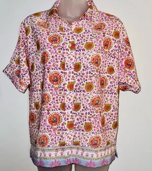 Anthropologie MAISON d’Amélie Button-Down Short-Sleeve Floral Blouse Size XS thumbnail 1