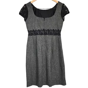 J Crew‎ Tweed Lace Trim Sheath Dress Gray Black Short Sleeve Women 2 Wool Blend thumbnail 2