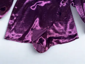 She + Sky Plum Purple Metallic Wrap Romper Long Sleeve Tie Waist Size L NWOT thumbnail 5