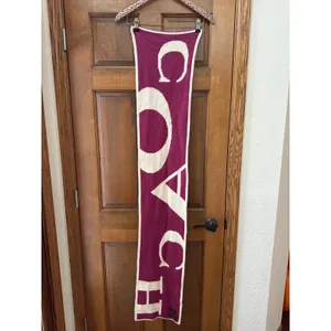 COACH Angora Cashmere Wool Blend Magenta Cream Bold Letter Scarf thumbnail 4