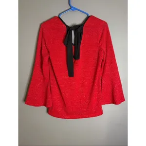 I.N. San Francisco Long Sleeve Bell Sleeve V Neck Bow Back Shirt Size L thumbnail 6