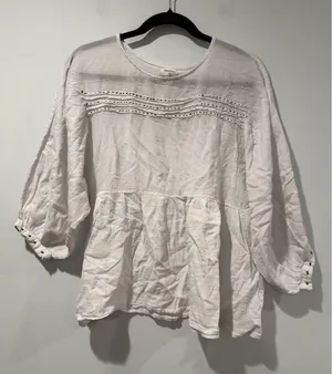 World Market Sheer Top Womens S/M White Boho Cottage 100% Cotton Travel Vacation thumbnail 1