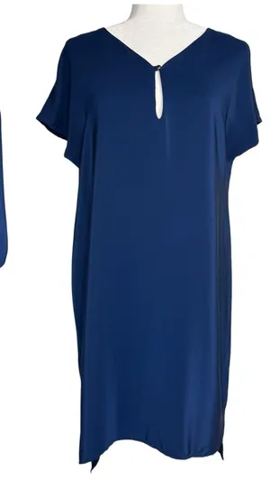 Amanda Uprichard M 100% Liquid Silk‎ Shift Dress Blue Career Office Made In USA thumbnail 1