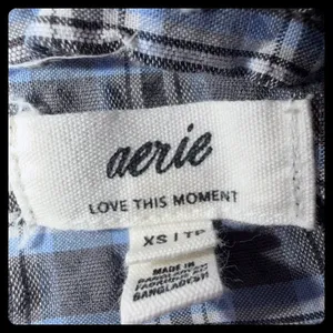 Aerie Pajama Set Women XS Blue Plaid Long Sleeve Button Up Wide Leg Set thumbnail 2