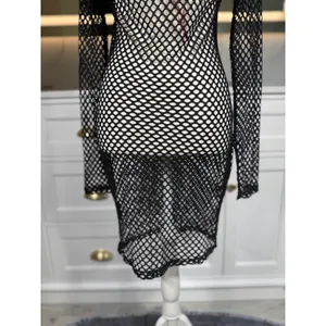 Hera Collection Fishnet Swim Cover Up Women S Black Long Sleeve Sheer Mesh Dress thumbnail 6