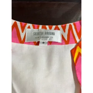NWT Skirtin Around‎ Zig Zag Print Dress Size 8 Pink Orange Yellow 100% Cotton thumbnail 3