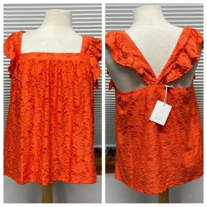 LC Lauren Conrad NWT Coral Ruffled Sleeve Square Neck Cross Back Top thumbnail 2