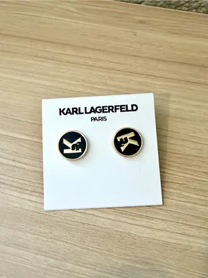 Karl Lagerfeld Black and Gold MK Round Logo Stud Earrings thumbnail 4