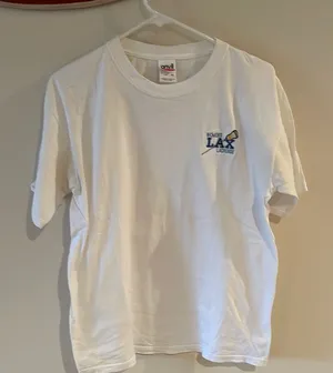 Anvil Unisex Womwns White T-Shirt with embroidery LAX lacrosse Logo thumbnail 1