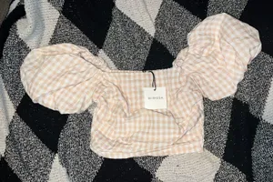 Boutique Crop Plaid Top Tan thumbnail 1