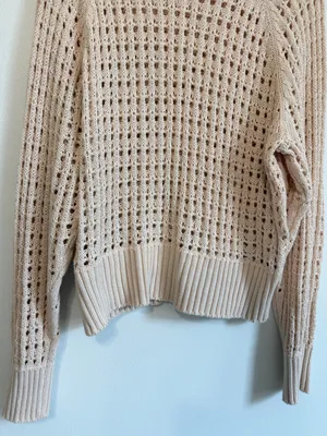 J. CREW Open Knit Sweater Large Tan Beige BZ498 Travel Coastal thumbnail 5