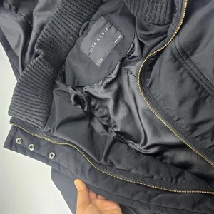 Zara Basic Black‎ Snap Button Pockets Full Zip Belted Lined Hooded Jacket Size M thumbnail 6