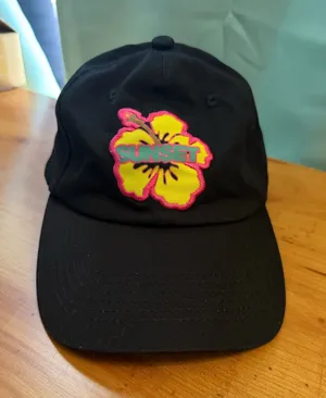 Sunset Black Baseball Cap Hibiscus Flower Embroidered Hat Adjustable Strap thumbnail 1