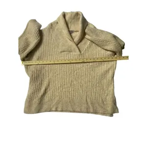 Zara Pullover Sweater Tan Size M Shawl Collar V Neck Winter Casual Work thumbnail 5