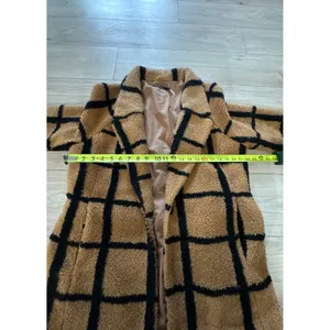 Lavish Lice Camel Oversized Check Boyfriend Windowpane Teddy Coat US 8 UK 12 thumbnail 7