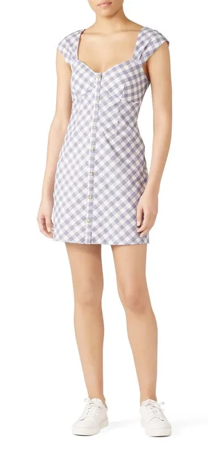 Saylor Gray White Gingham Plaid Hadleigh Mini Dress Women's Size Medium thumbnail 1