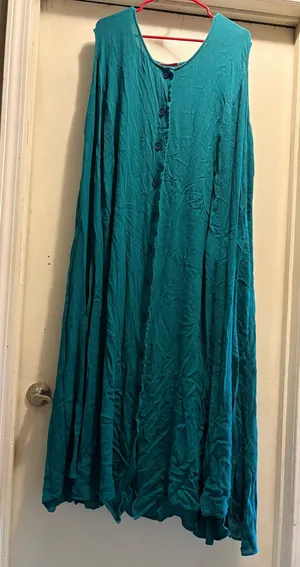 Woman Within teal crinkle gauze sleeveless button up maxi dress, 2X thumbnail 1