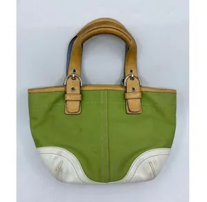 COACH Small Handbag Green White Tote Bag thumbnail 2