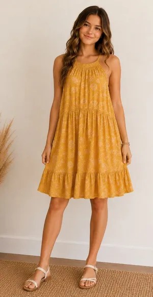 True Craft Yellow Floral Dress  thumbnail 1