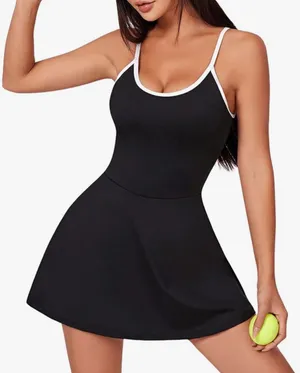 Almaga Women's Scoop Neck Tennis Dress Sleeveless Mini Athletic Dresses with Shorts Pockets Activewear Black Medium thumbnail 3