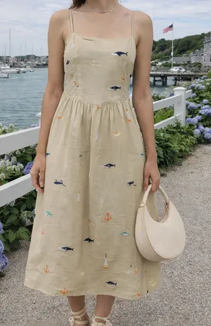 Anthropologie Maeve Sleeveless Square-Neck Drop-Waist Midi Dress thumbnail 1