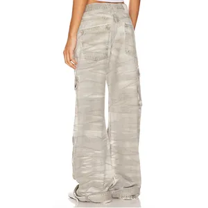 GRLFRND Camo Cargo Jean Grey SIZE 32 Camoflage Slouchy Low Rise Baggy $295 NEW thumbnail 3