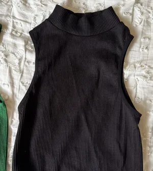 ZARA 2 Pack S Green/Black Ribbed Mock Neck Sleeveless Tank thumbnail 1
