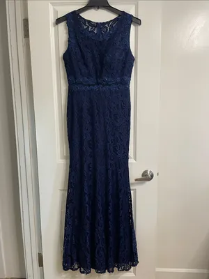 CINDERELLA DIVINE Navy Blue Lace Formal Maxi Dress Size Large thumbnail 4