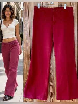 Vntg Y2K Abercrombie Low Rise Flare Patch Pocket Pants Sz 16 Modern M 8-10 💛🍄 thumbnail 2