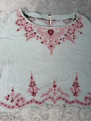 Free people Light Blue Embroidered Boho Top - Floral Accent large thumbnail 3