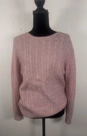 Vtg 90s LL Bean L Pink Lambs Wool Blend Cable‎ Knit Sweater Pullover thumbnail 1