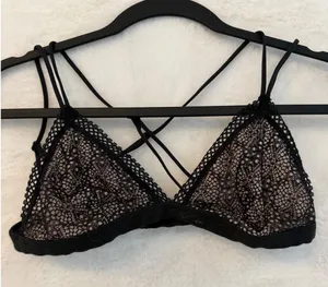Victoria's Secret Black Lace Strappy Bralette Medium Triangle Cross Back Mesh thumbnail 1