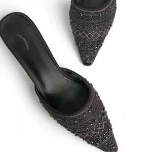 2000s Y2K Whimsygoth Romantic Coquette Black mules kitten heels thumbnail 3
