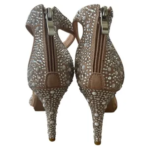 Nude & Crystal White Feather Tassel Ankle Strap Stiletto Sandal Heel Bridal thumbnail 3