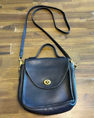 RARE Laura USA Leather Crossbody Natural Leather Solid Brass Collection Black thumbnail 1
