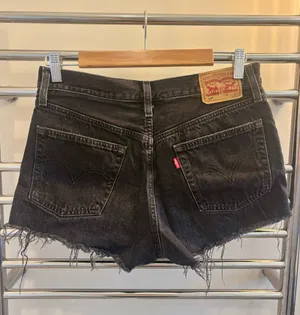 Levi’s 501 Button Fly Raw Hem Black Denim Shorts thumbnail 2