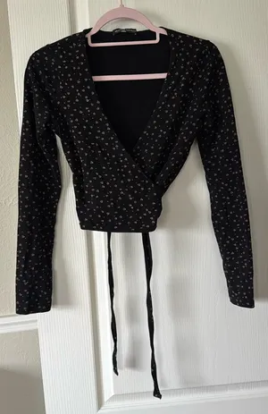Brandy Melville Black Floral Wrap Top thumbnail 1