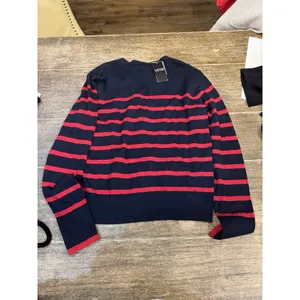 Lauren Ralph Lauren Women Striped Cotton Cardigan Sweater Navy/Red Size Large thumbnail 3
