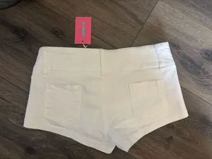 Edikted white denim buckle shorts thumbnail 2