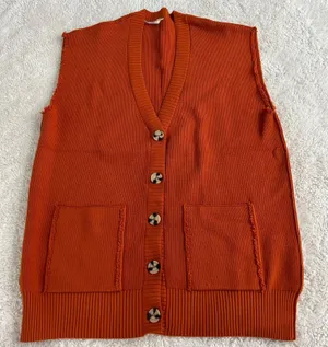 Free People Womens Orange Oversized Sweater Vest Sz M Boho Indie Tomato Granola thumbnail 1
