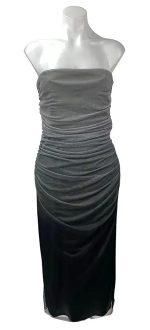 Zara Gray Black Ombre Strapless Tube Bandeau Sleeveless Drape Midi Dress Size L thumbnail 1