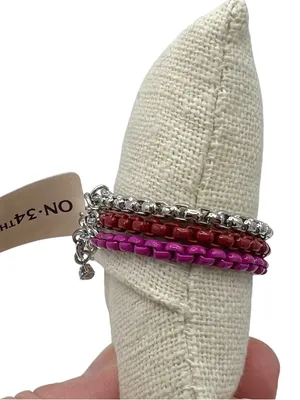 NWT On 34th 3 Piece Enamel Coated Link Bracelets Red thumbnail 5