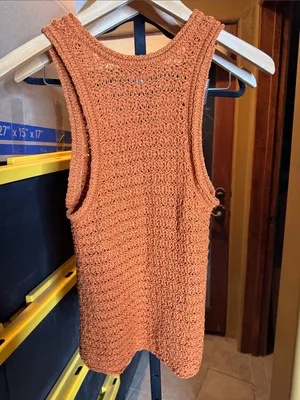 Aerie Rust Orange Crochet Knit Sleeveless Sweater Tank Top Boho Festival Medium thumbnail 6