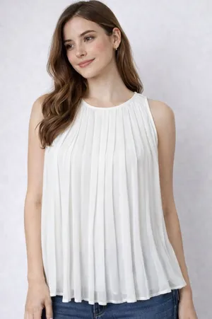 Zara White Pleated Sleeveless Blouse Size M Flowing Chiffon Top thumbnail 1