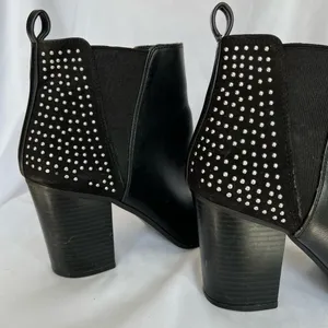 Black Faux Leather Studded Ankle Booties thumbnail 4