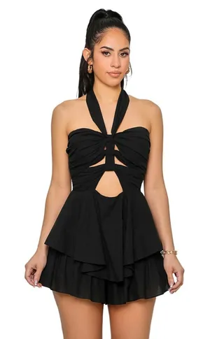Elegant Black Halter romper Size L thumbnail 1