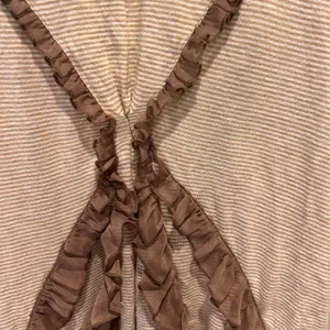 Guinevere Cardigan Brown Striped‎ Ruffle Trim Striped Open Front Sweater Large thumbnail 7